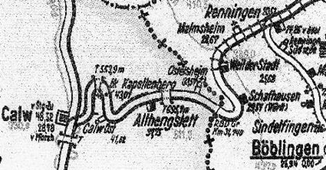 Ausschnitt aus einer historischen Karte der Bahnlinien im Südwesten